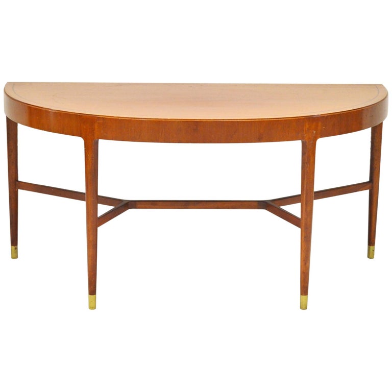 1950s Half Moon Mahogany Crescent or Console Table with Brass Fittings