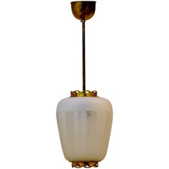 Brass and Etched Glass Pendant from Orrefors, circa 1950