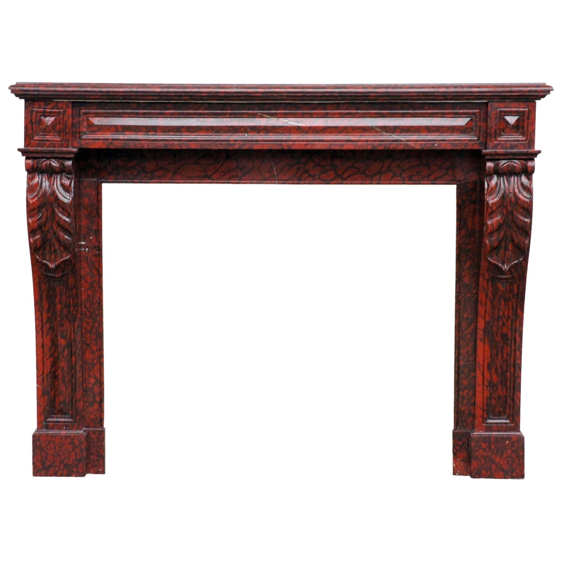 Antique Red Griotte Marble Mantel with Leaf Modillions, 19th Century For Sale
