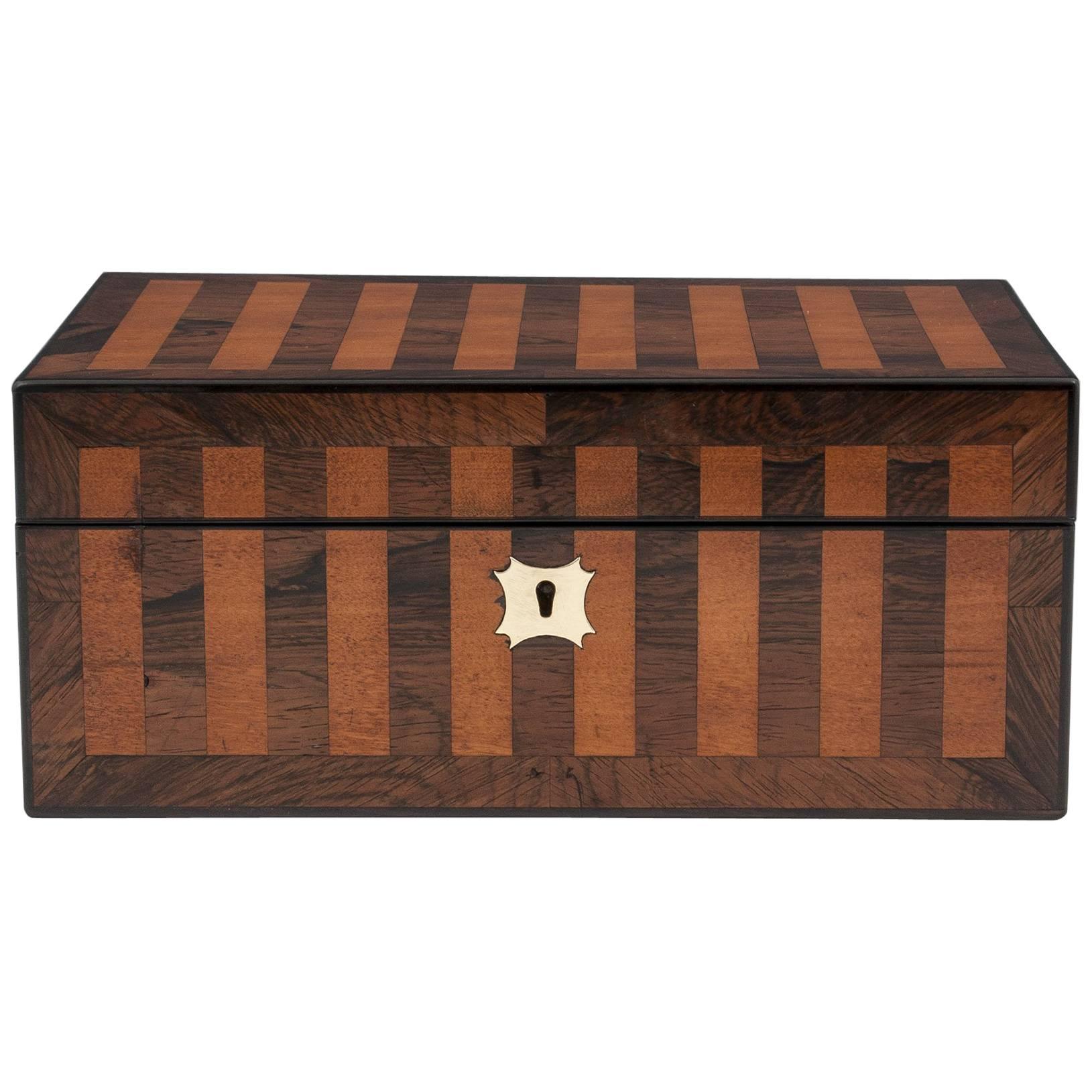 Antique Mahogany and Satinwood Striped Jewelry Box, 19th Century