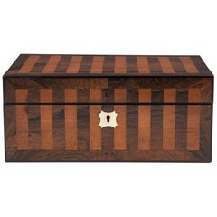 Antique Mahogany and Satinwood Striped Jewelry Box, 19th Century