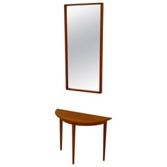 1960s Teak Crescent Table and Mirror from Glas & Trä in Sweden
