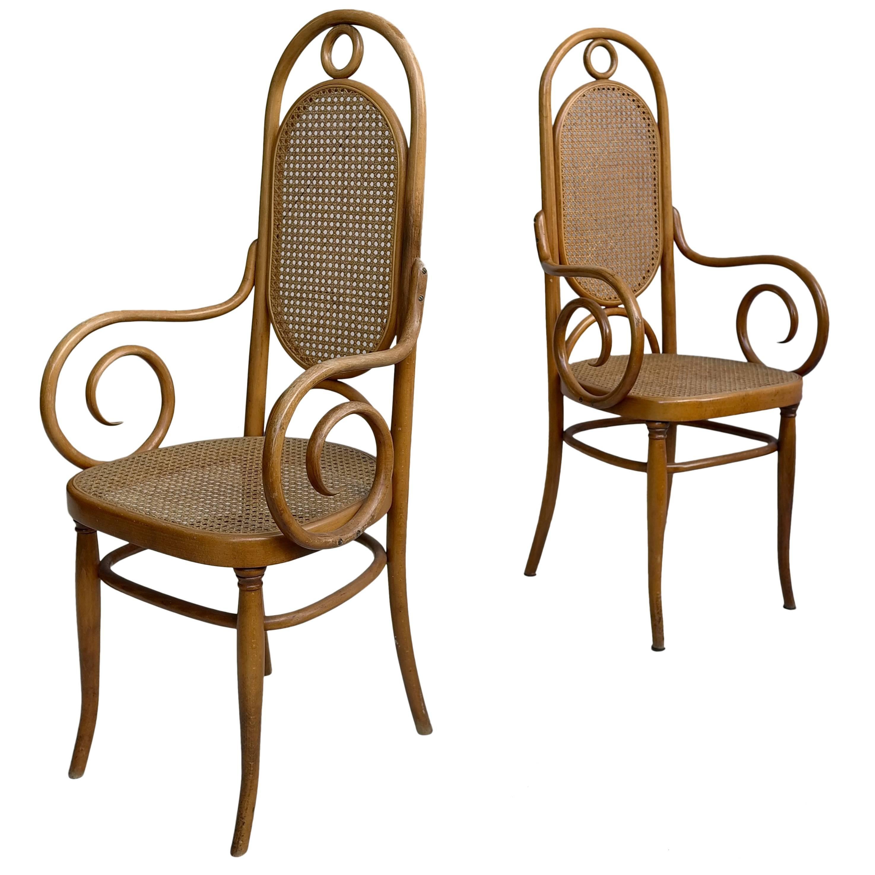 Paire de chaises d'appoint sculpturales en bois de tilleul modèle 207R de Thonet