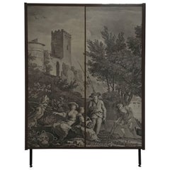 Italian Midcentury Wardrobe with Printed Panels from 1950s