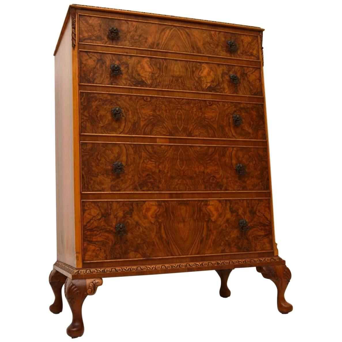 Antique Burr Walnut Queen Anne Style Chest of Drawers