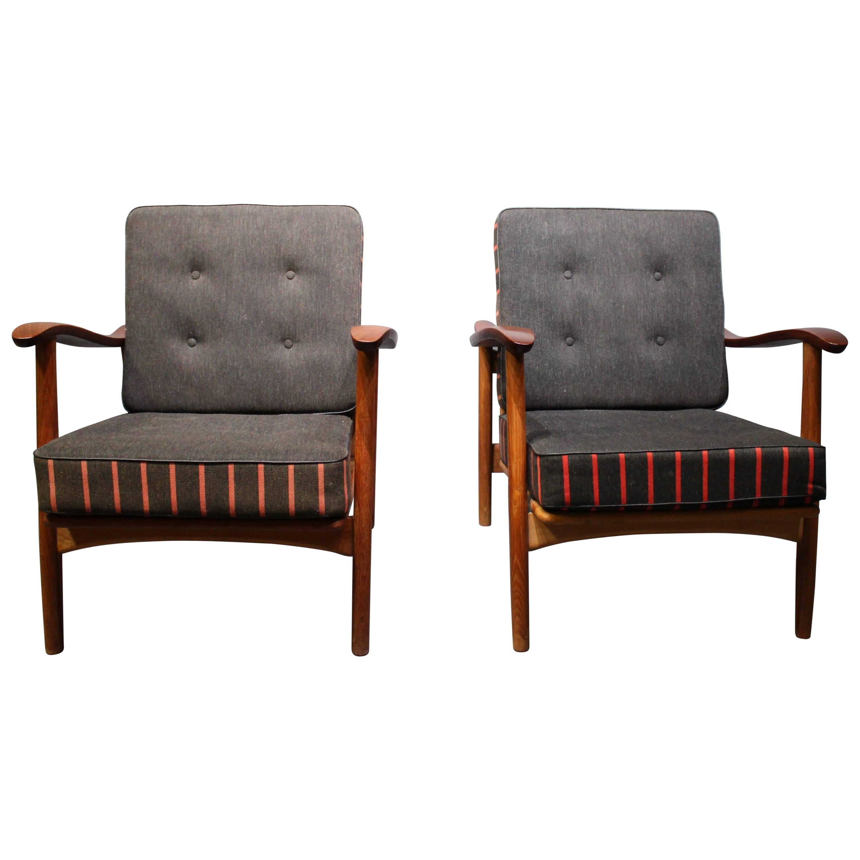 Pair of Easy Chairs in Teak and Dark Grey Upholstery, Danish Design, 1960s
