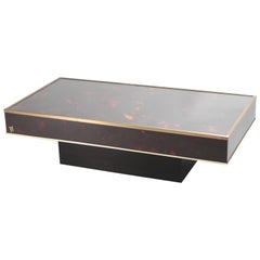 Brass and Faux Tortoise Coffee Table JC Mahey, 1970s