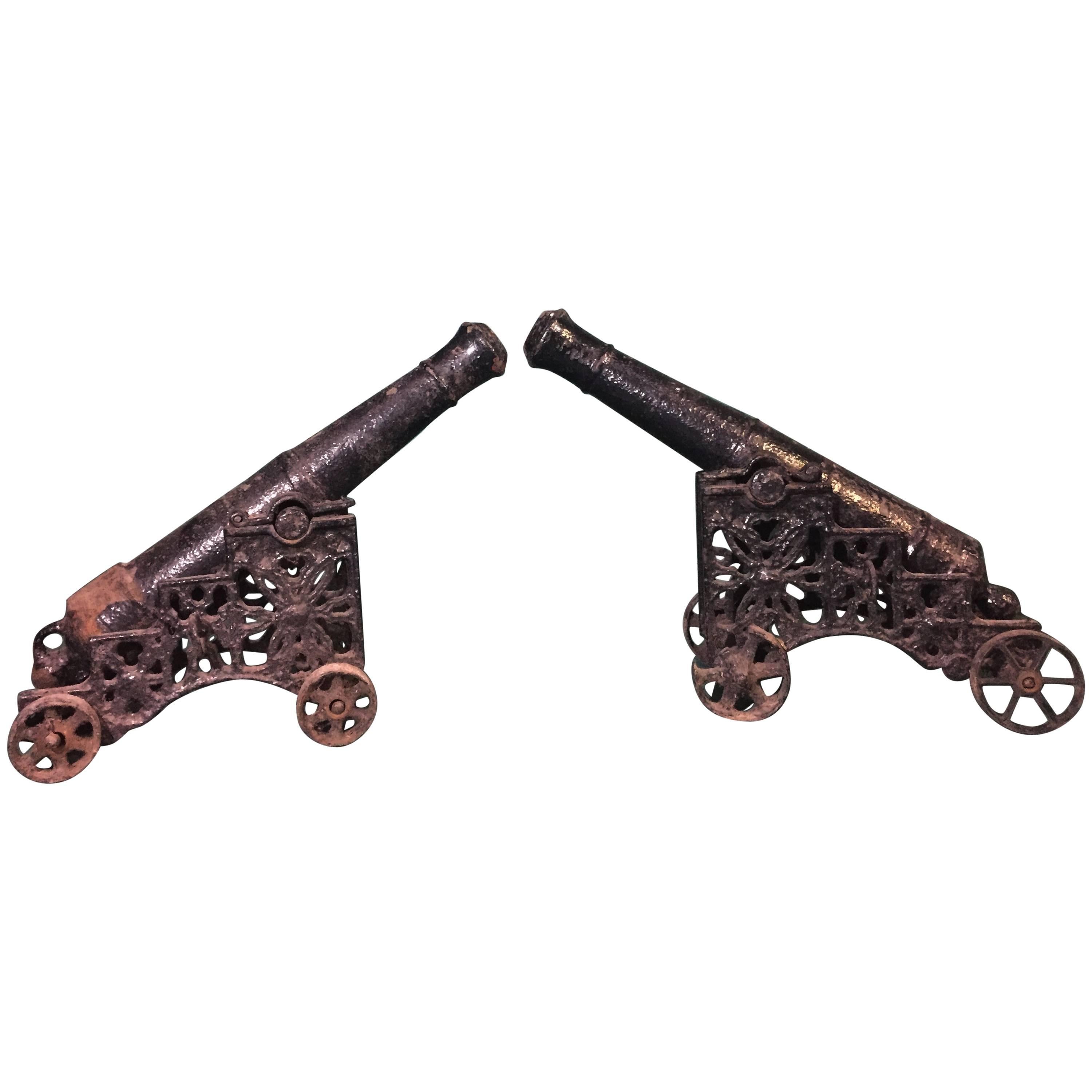 Two Antique 18th Century Original Iron Cannons of circa 1750 Period For Sale