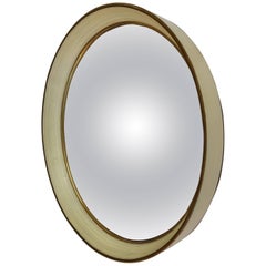 Round Convex Wall Mirror Turned Cream Wood Frame with Gilt Detail, Ca. 1925