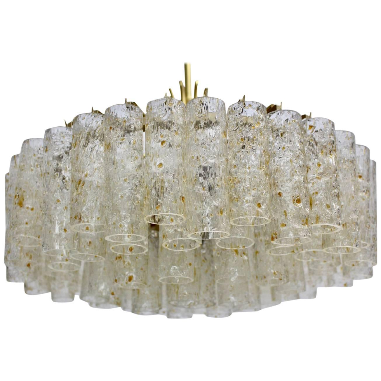 Mid Century Modern Vintage Brass Glass Chandelier by Doria Germany, 1970s For Sale