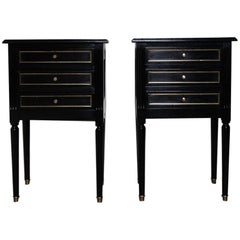 Pair of French Ebonized Bedside Tables