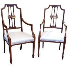 Pair of Edwardian Inlaid Mahogany Salon Chairs