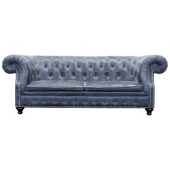 Chesterfield Sofa Alcantara Microfibre Fabric Grey Three-Seat Couch Modern