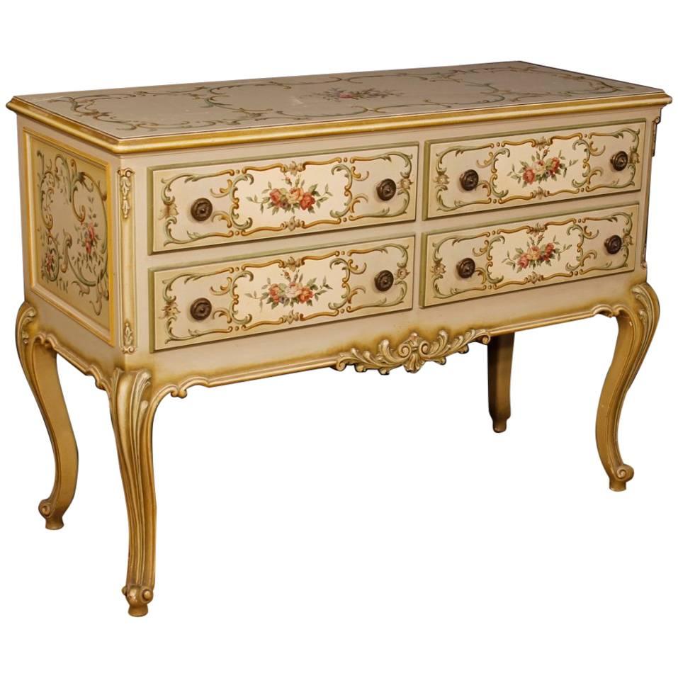 Italian Lacquered, Painted, Gilt Dresser in Wood, 20th Century