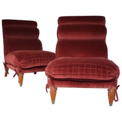 Interesting Pair of 1970s Italian Upholstered Chairs Interesting Pair of 1970s Italian Upholstered Chairs