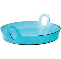 Contemporary Centerpiece Bent Glass Akasma Tray Aquamarine blue