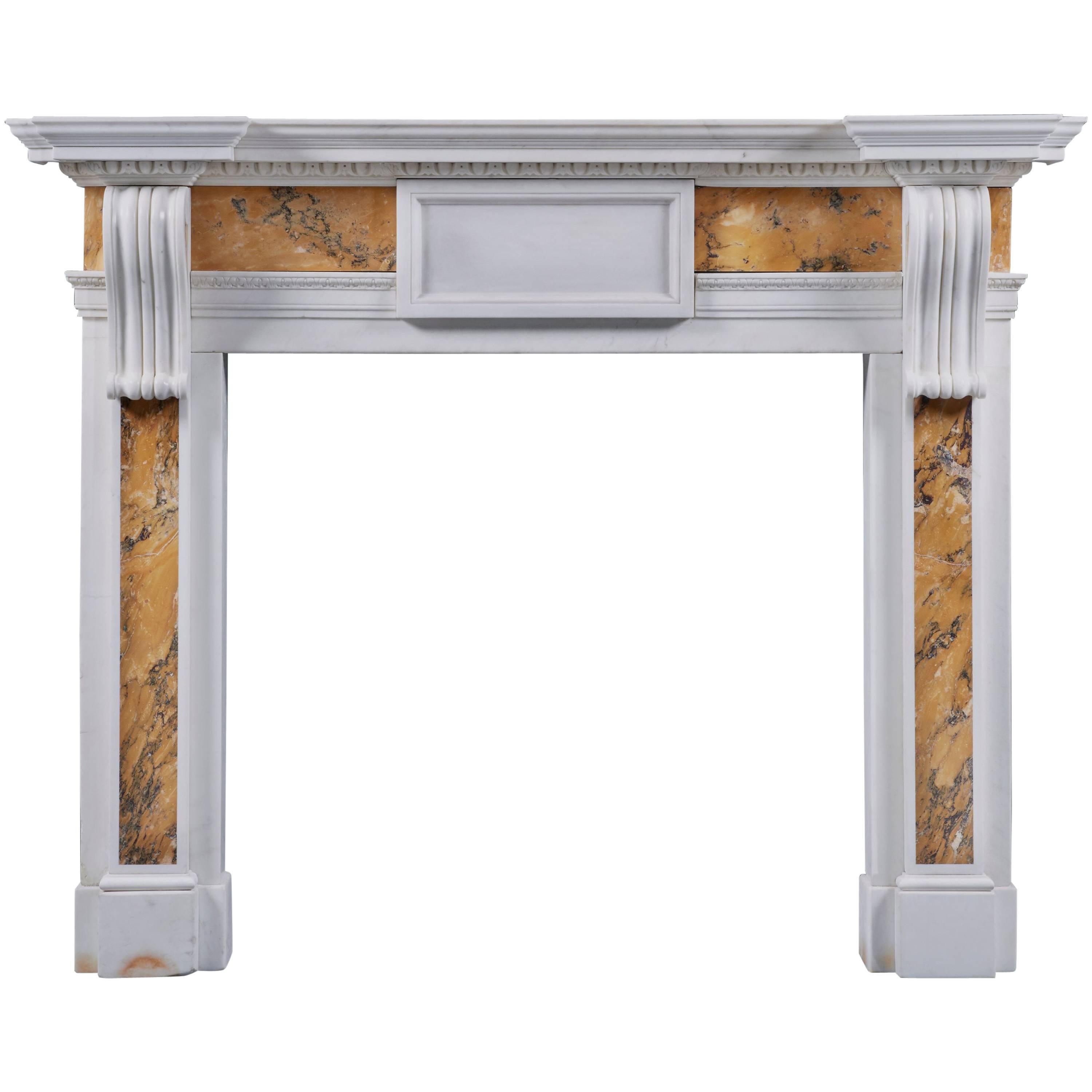 Antique Georgian Corbel Siena and Statuary Marble Fireplace Mantel For Sale