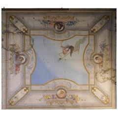 19th Century Antique Ceiling Painted Paper on Canvas from Naples, IT