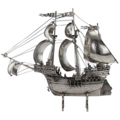 Antique 20th Century Spanish Solid Silver Impressive Large Neff Galleon Ship, circa 1900