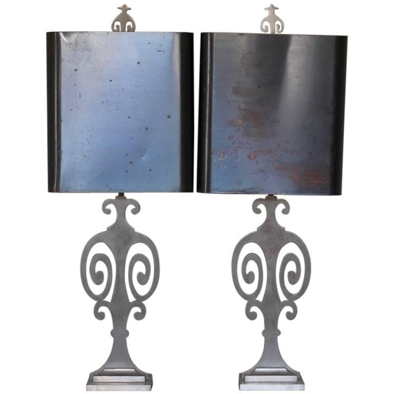 Pair of 1960s Steel Maison Charles Silhouette Table Lamps