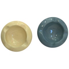 Vintage Art Deco Ceramic Ashtrays Blue and Yellow