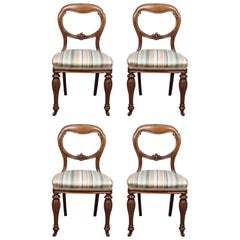 Antique Set of Four Dining Chairs, Early Victorian Balloon Back, circa 1840