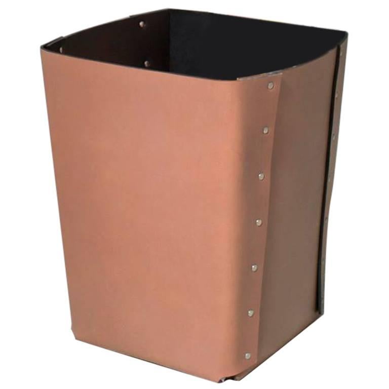 "Carlo" Riveted Leather Wastepaper Bin by Claude Bouchard for Oscar Maschera For Sale
