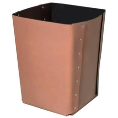 Vintage "Carlo" Riveted Leather Wastepaper Bin by Claude Bouchard for Oscar Maschera