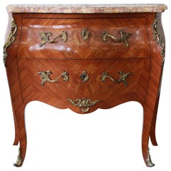 Antique French Marble-Top Inlaid Bombay Chest with Mounted Bronze Ormolu