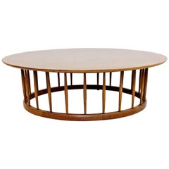 Mid-Century Modern John Van Koert for Drexel Round Walnut Spindle Coffee Table