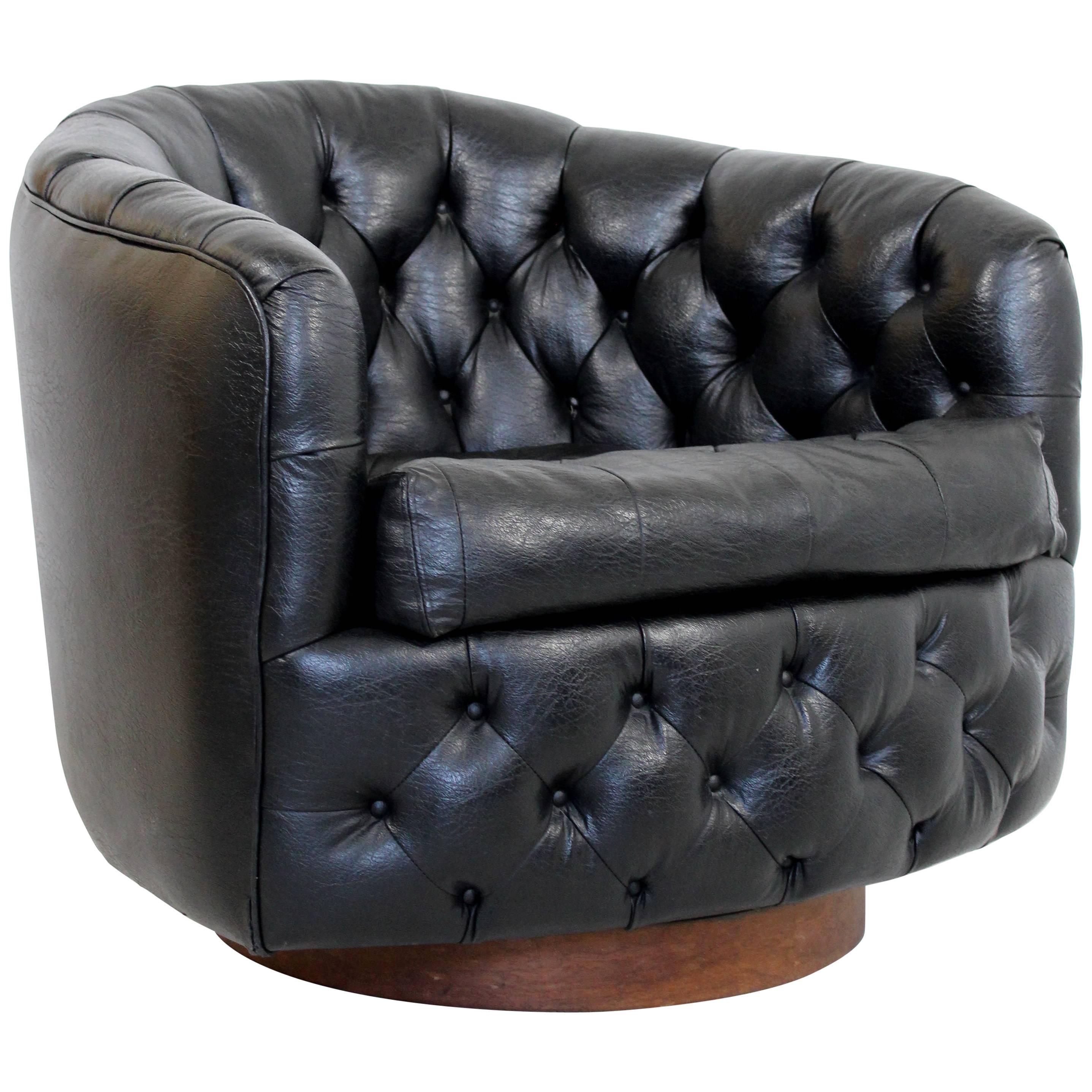 Mid-Century Modern Tufted Barrel Back Swivel Lounge Accent Chair Baughman