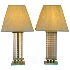 Mid-Century Modern Pair of Brass & Glass Rod Sciolari Table Lamp Italian, 1960s