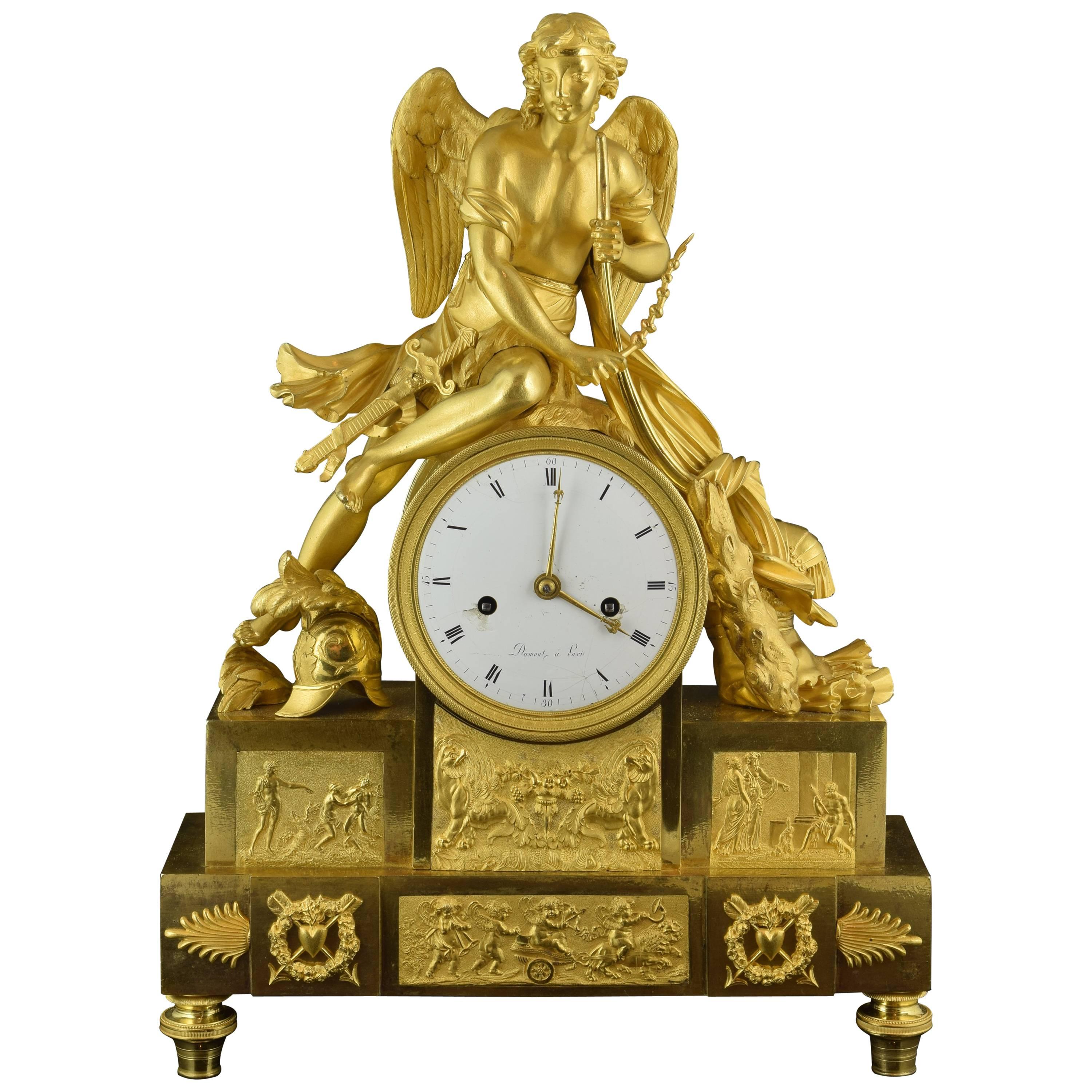 Table Clock Ormolu Bronze Signed Dumont, Paris, 19th Century