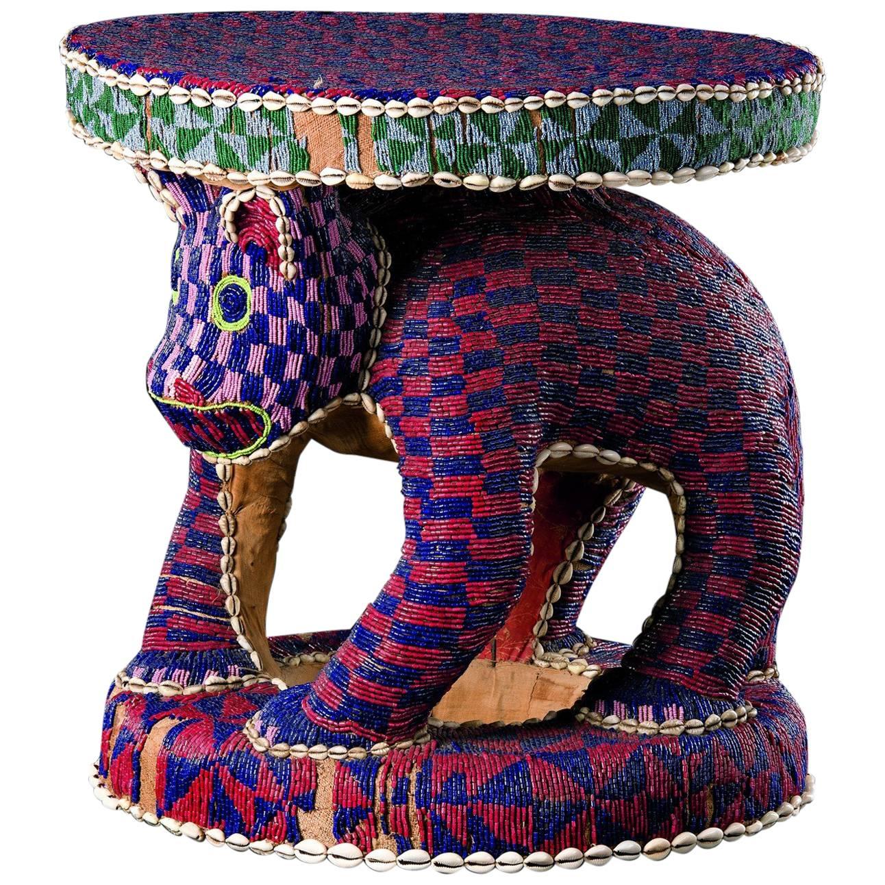 Bamileke Throne Stool with Leopard For Sale