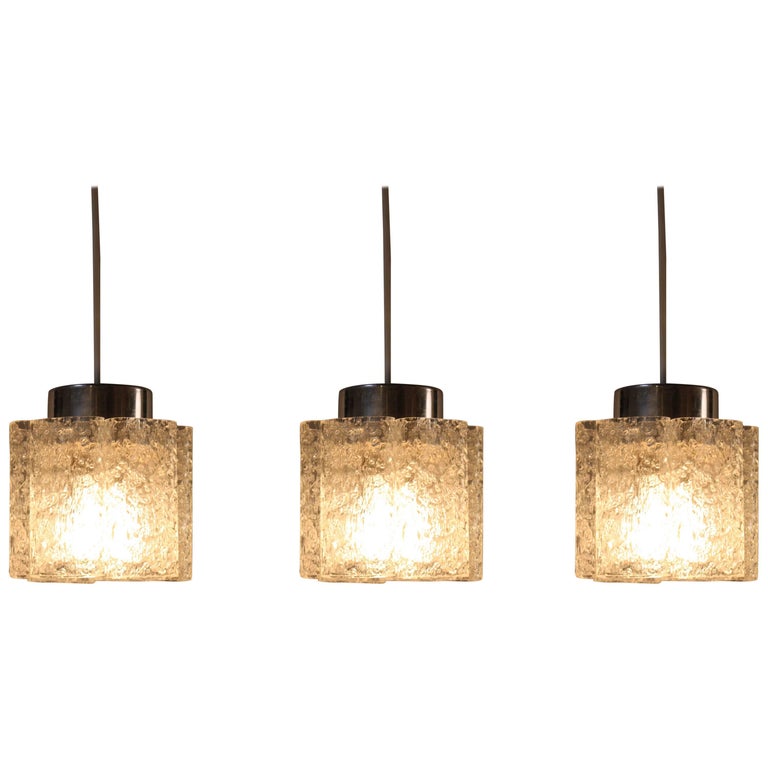 Set of Three Textured Glass Pendant Lights by Doria at 1stDibs