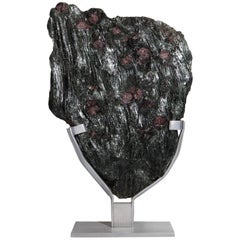 Brazilian Fuchsite with Garnet Inclusions Natural Shape Sculpute with Metal Base