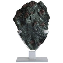 Brazilian Fuchsite with Garnet Inclusions Natural Shape Sculpture on Metal Base