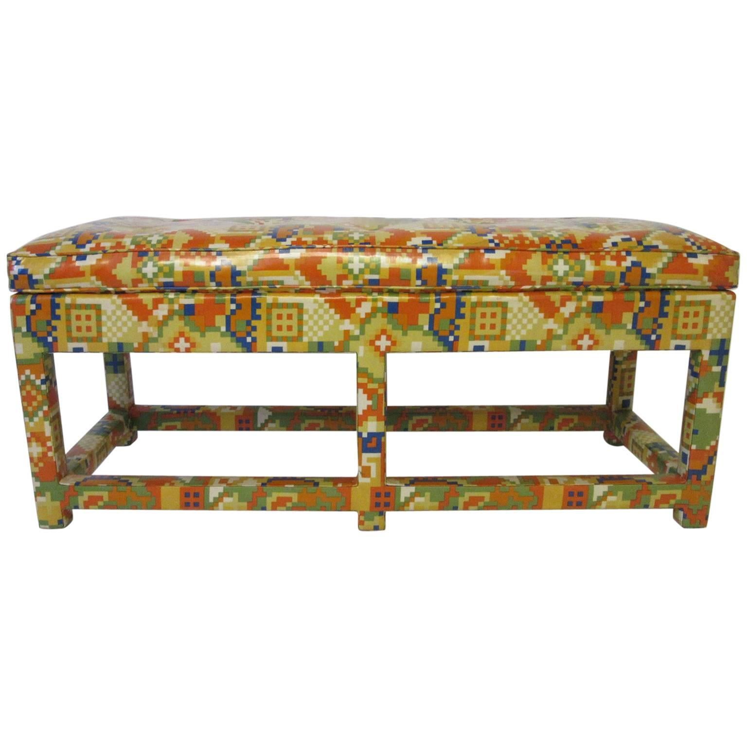 Upholstered Bench in the Manner of Karl Springer and Steve Chase