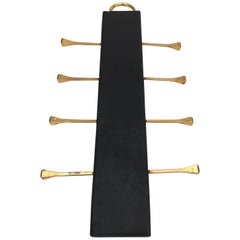 Vintage Leather and Brass Tie Rack by Longchamp Paris, France, 1960s