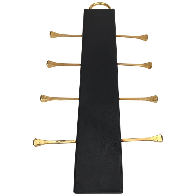 Leather and Brass Tie Rack by Longchamp Paris, France, 1960s at 1stDibs