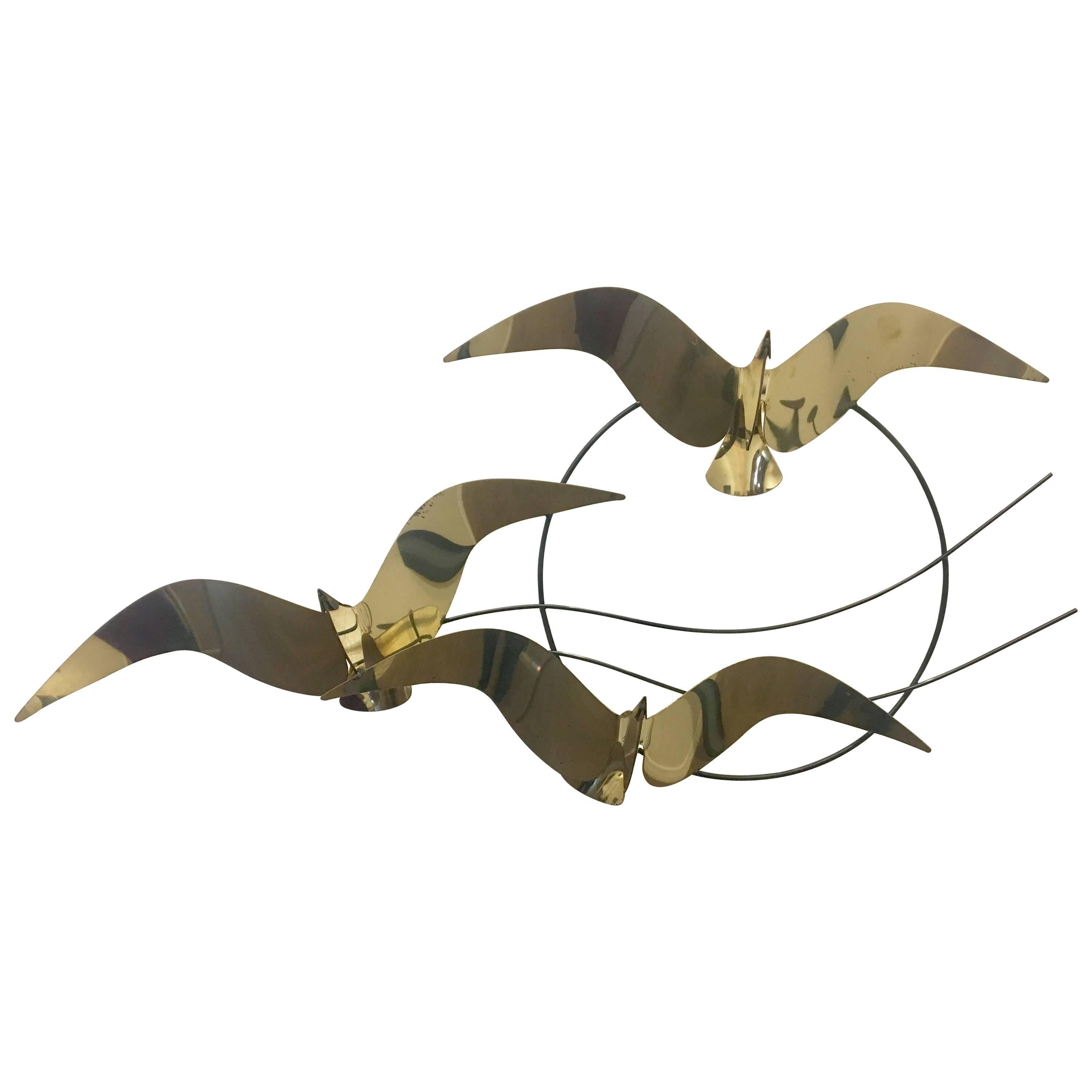 Curtis Jere Brass Flock of Seagulls Bird Wall Sculpture‏