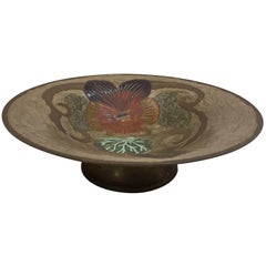 Retro Art Nouveau A. Delbaux Brass Enameled Bowl, Made in France