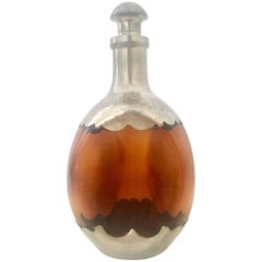 1930'S Danish Hammered Pewter & Amber Pinched Blown Glass Decanter