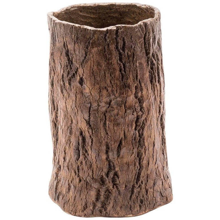 Contemporary Japanese Ceramic Studio Vase Simulated Tree Trunk at 1stDibs