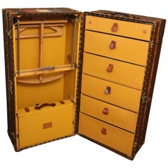 1930s Louis Vuitton Monogram Canvas and Brass Fittings Wardrobe Steamer Trunk