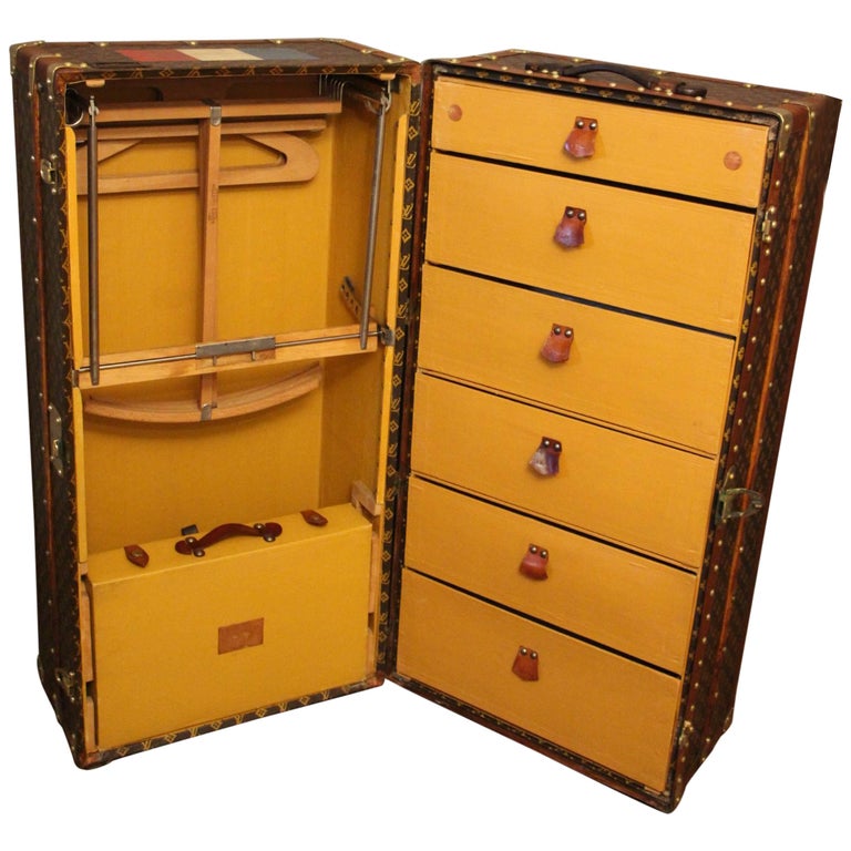 1930s Louis Vuitton Monogram Canvas and Brass Fittings Wardrobe Steamer Trunk For Sale at 1stdibs