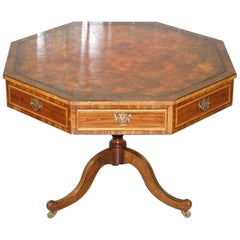 Fully Stamped Regency circa 1820 Octagonal Drum Center Table Brown Leather Top