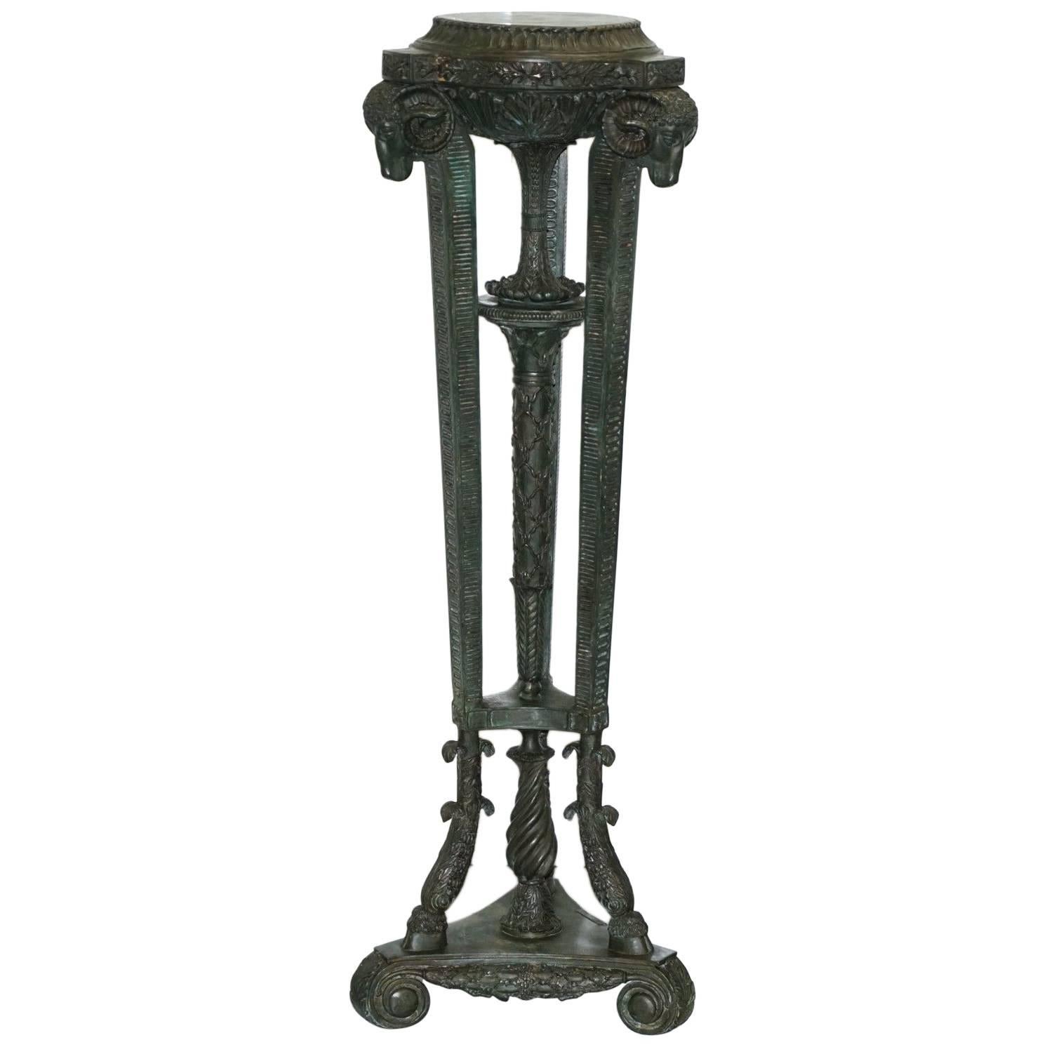 Stunning Tall Ram
s Head Solid Bronze Stand for Busts or Sculptures