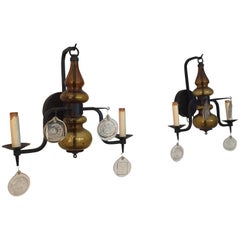 Pair of Amber Glass and Iron Erik Hoglund Sconces