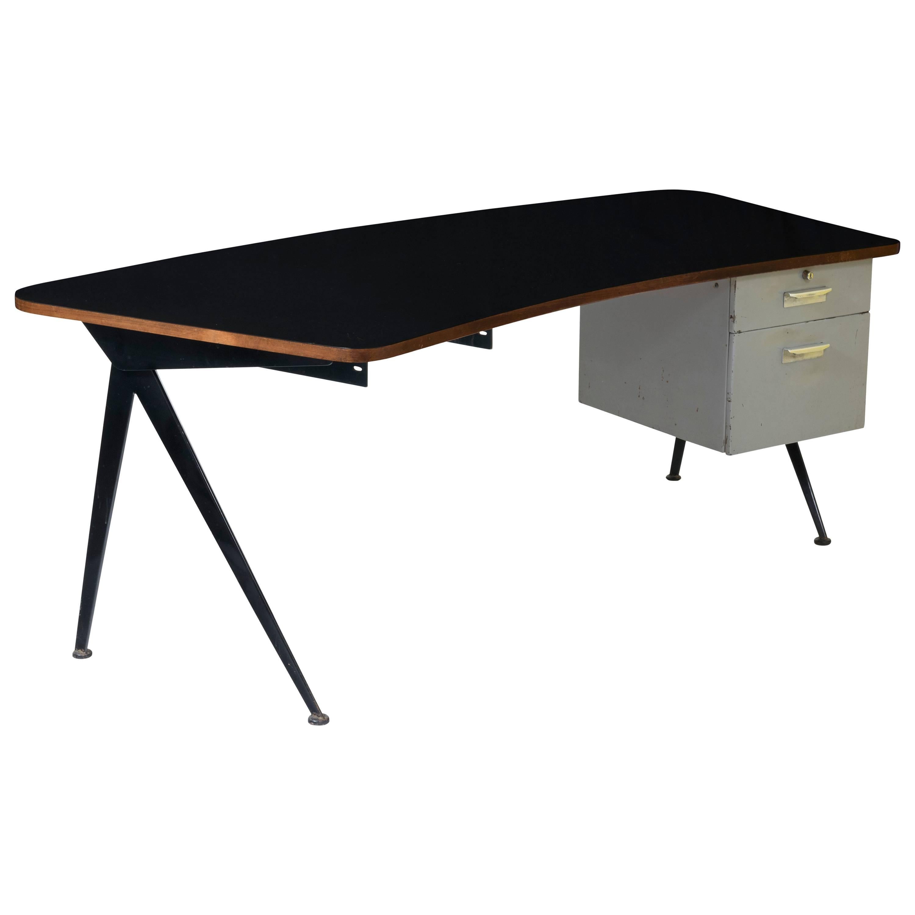 "Compass" Desk, Curved Tabletop with Drawers by Jean Prouvé For Sale